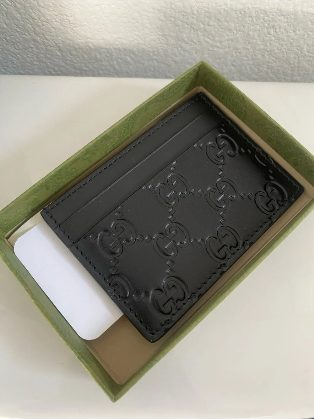 Gucci Black Embossed Logo Leather Card Case BRAND NEW